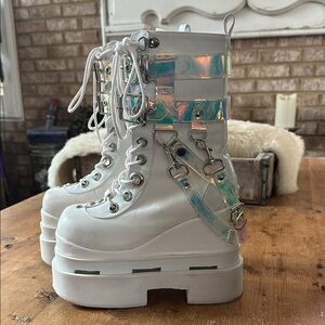 DEMONIA ETERNAL-115 WHITE VEGAN ANKLE BOOTS PLATFORM 8 **